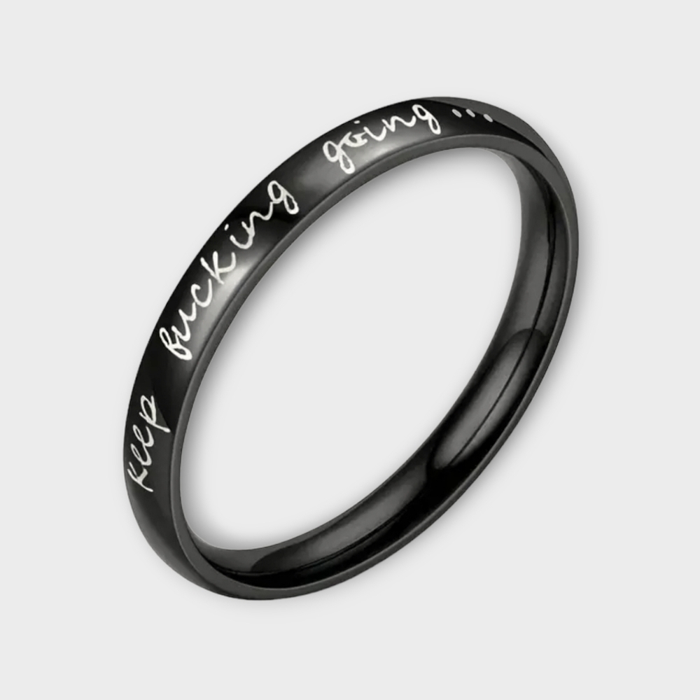 "Keep F***ing Going" Black Stainless Steel Band Silver Print